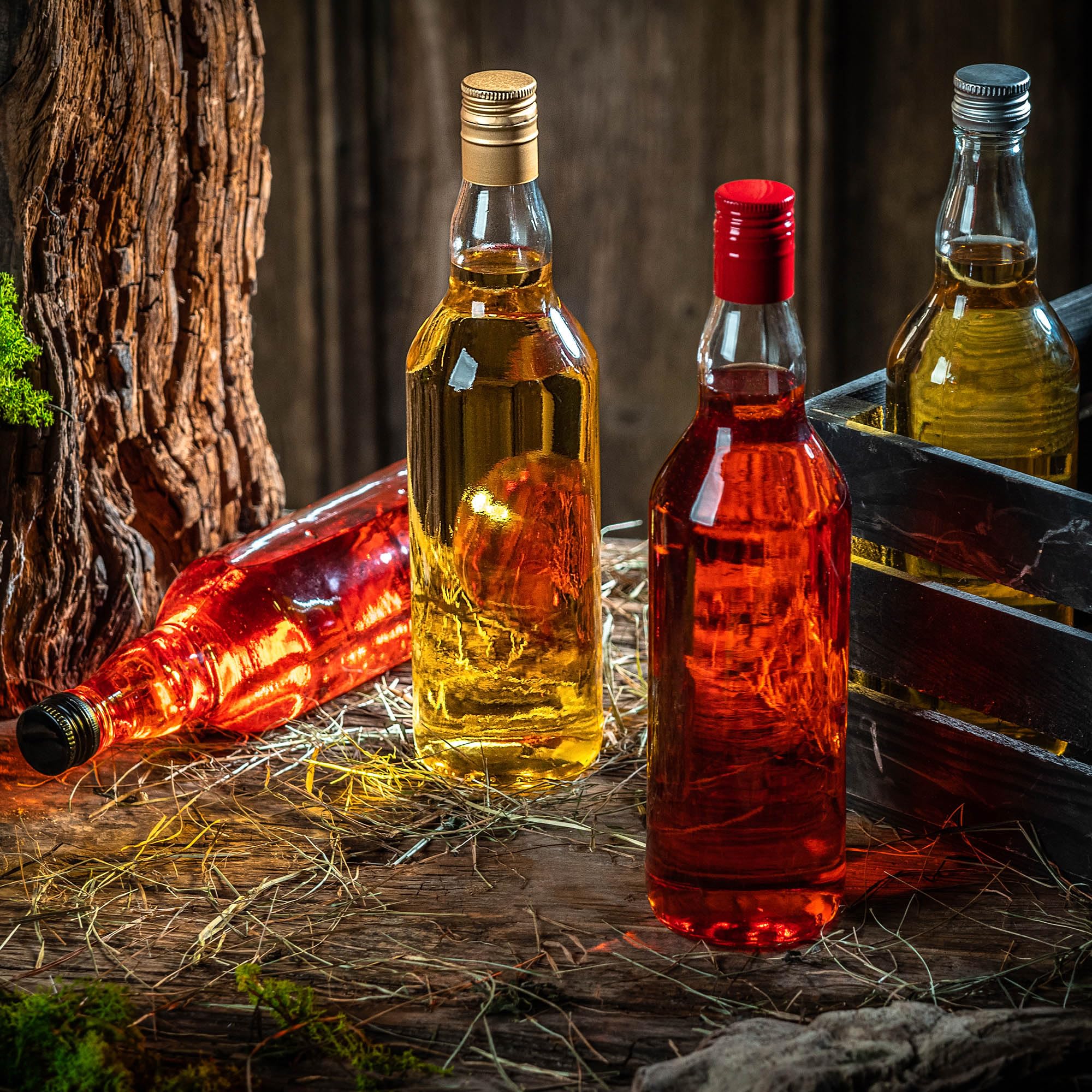 KADAX Botellas de vidrio para llenar, 700 ml, 40 unidades, botellas de licor vacías con tapón de rosca, botellas de licor, botellas de enebro (oro)