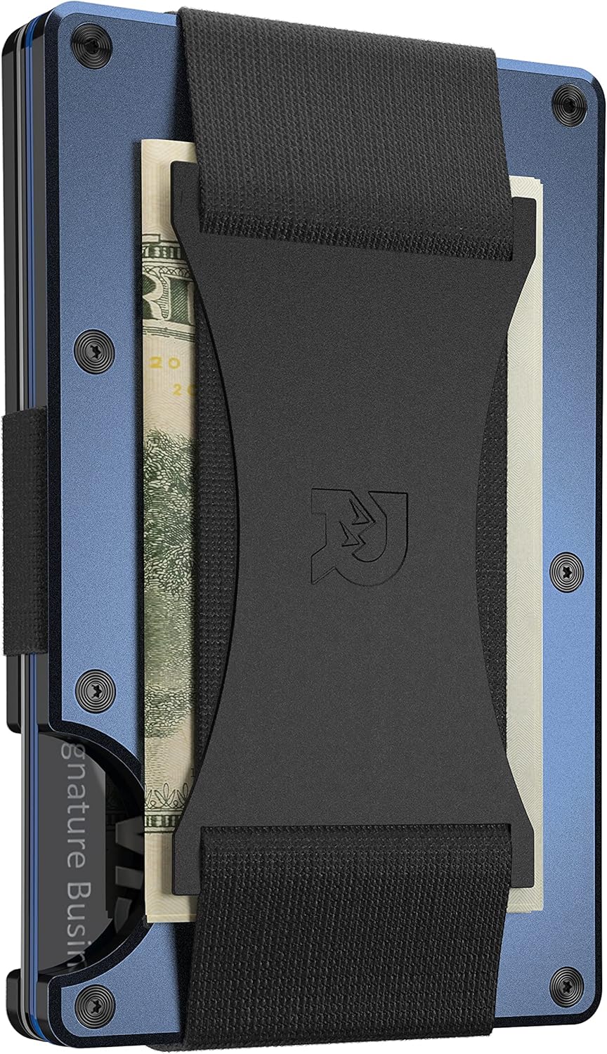 The Ridge Wallet Authentic | Minimalist Metal RFID Blocking Wallet with Cash Strap | Wallet for Men | RFID Minimalist Wallet, Slim Wallet (Gunmetal): Clothing