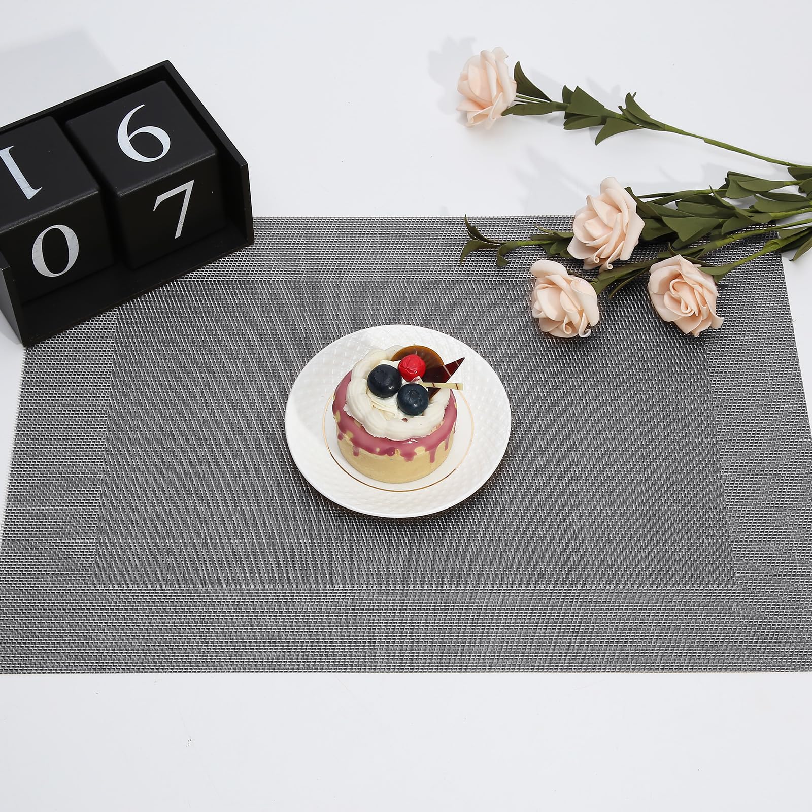 Grey Placemats Set of 6 Table Mat Non Slip Washable Wipeable Tablemat Heat Resistant Waterproof Table Mats for Party Kitchen Dining 17.7" x 11.8" (45cm x 30cm) (Grey A) - Image 2