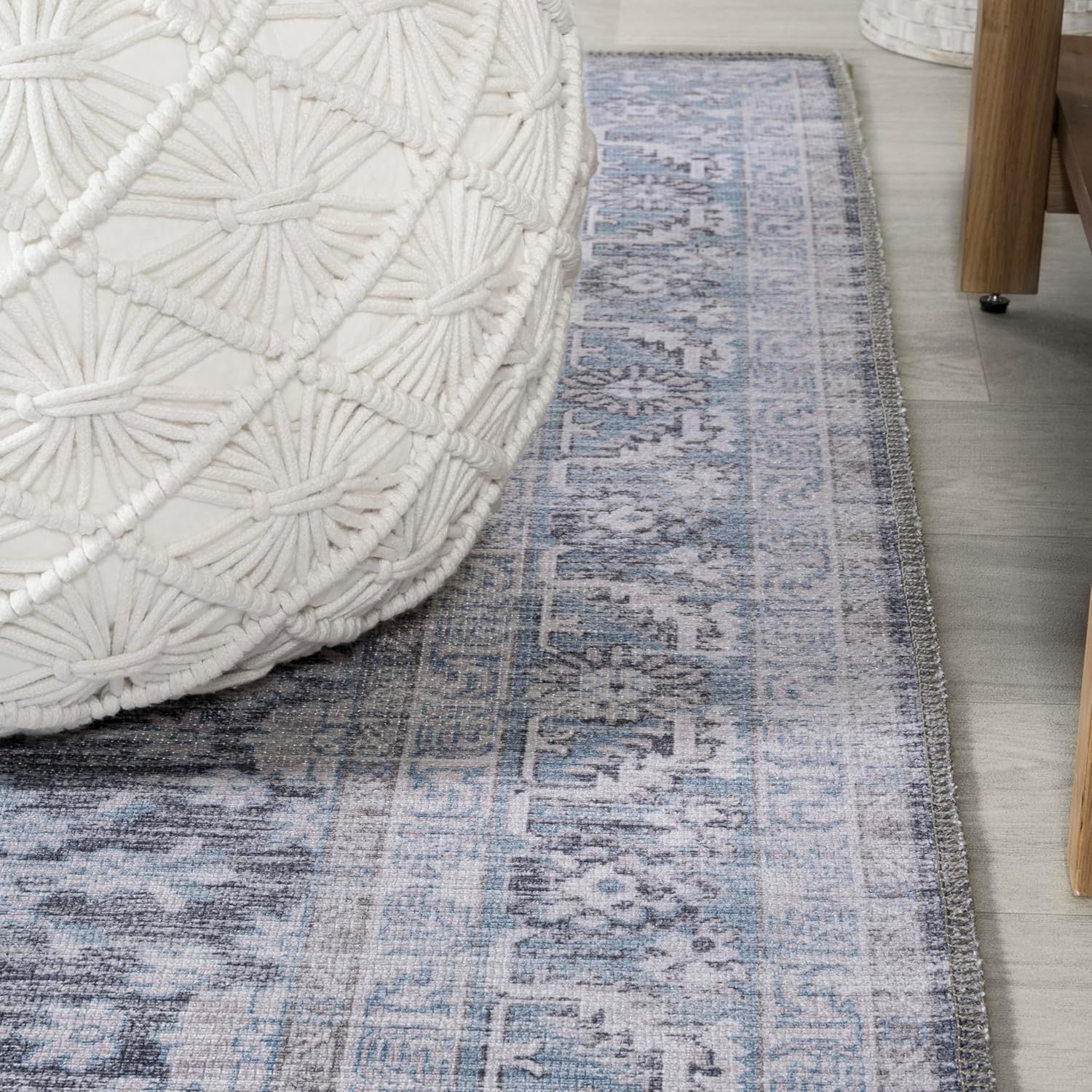 JONATHAN Y Machine Washable Gray/Blue/White Runner Rug 2X8 ft, Chenille Cottage Medallion for Living Room, Bedroom, Kitchen, Office, Easy-Cleaning, Pet-Friendly, Non-Shedding WSH202D-28