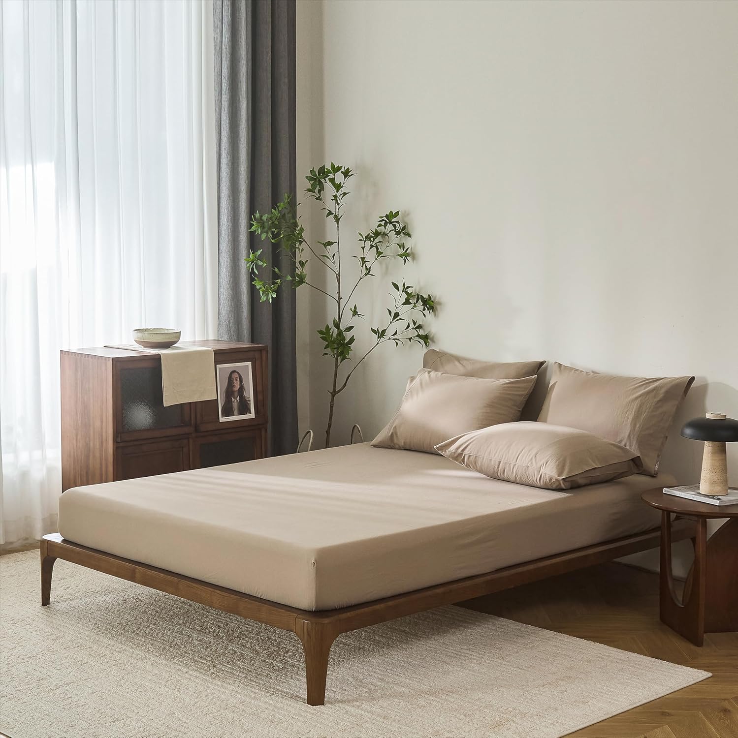 100% Cotton 6-Piece Queen Size 102" x 90" Bedding Set - Fitted Sheet, Flat Sheet & 4 Pillowcases with 17" Deep Pocket,Soft Breathable Bed Sheets for Cozy Sleep,Mocha Brown