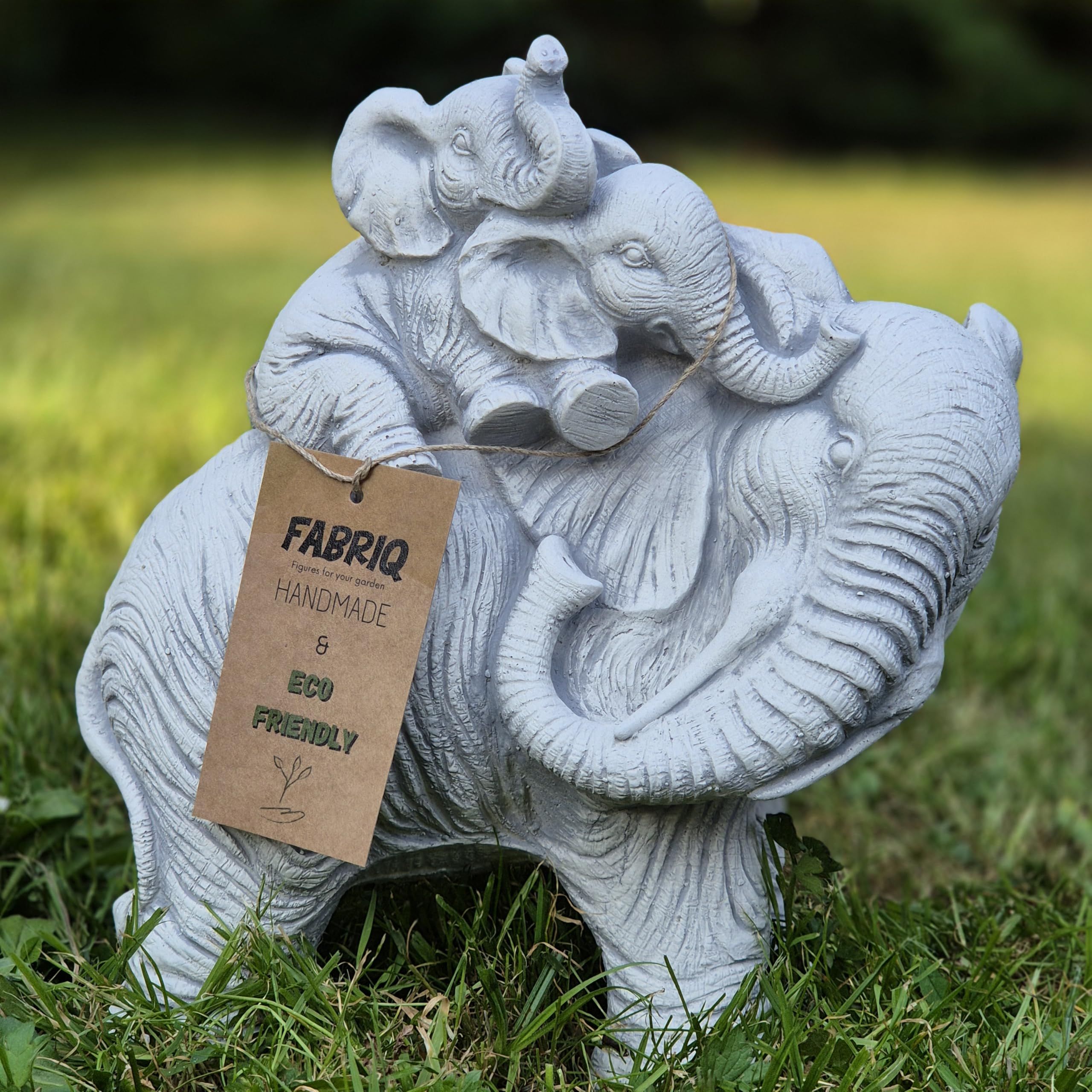 FABRIQ Słoń matki z dwoma słoniami dla niemowląt – realistyczna figurka ogrodowa z odpornego na warunki atmosferyczne odlewu kamiennego, waga 5,6 kg, wysokość 26 cm