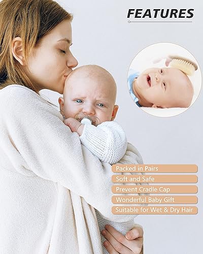 Miniatura 2 de Cepillo de pelo de bebé, 2 piezas de cepillo de pelo de bebé con mango de madera, cerdas de cabra suaves naturales cepillo para recién nacidos y