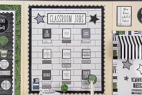 Miniatura 5 de Teacher Created Resources Modern Farmhouse Black con borde enrollado festoneado gris  50 pies  Decora tablones de anuncios, paredes, escritorios,