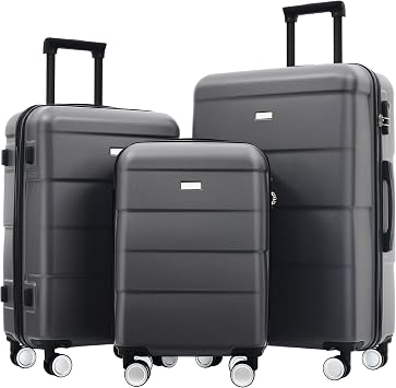 Majnesvon Hardshell Luggage Set of 3, Lightweight Suitcase with Double Spinner Wheels, 20/24/28 Inch, Secure Password Lock for Travel Charcoal