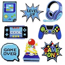 CYWQ 8 parches para planchar de videojuegos, azul pixelado, parches bordados de reparación, accesorios de manualidades, regalos para niños, fanáticos de los jugadores, entusiastas, ropa, mochila