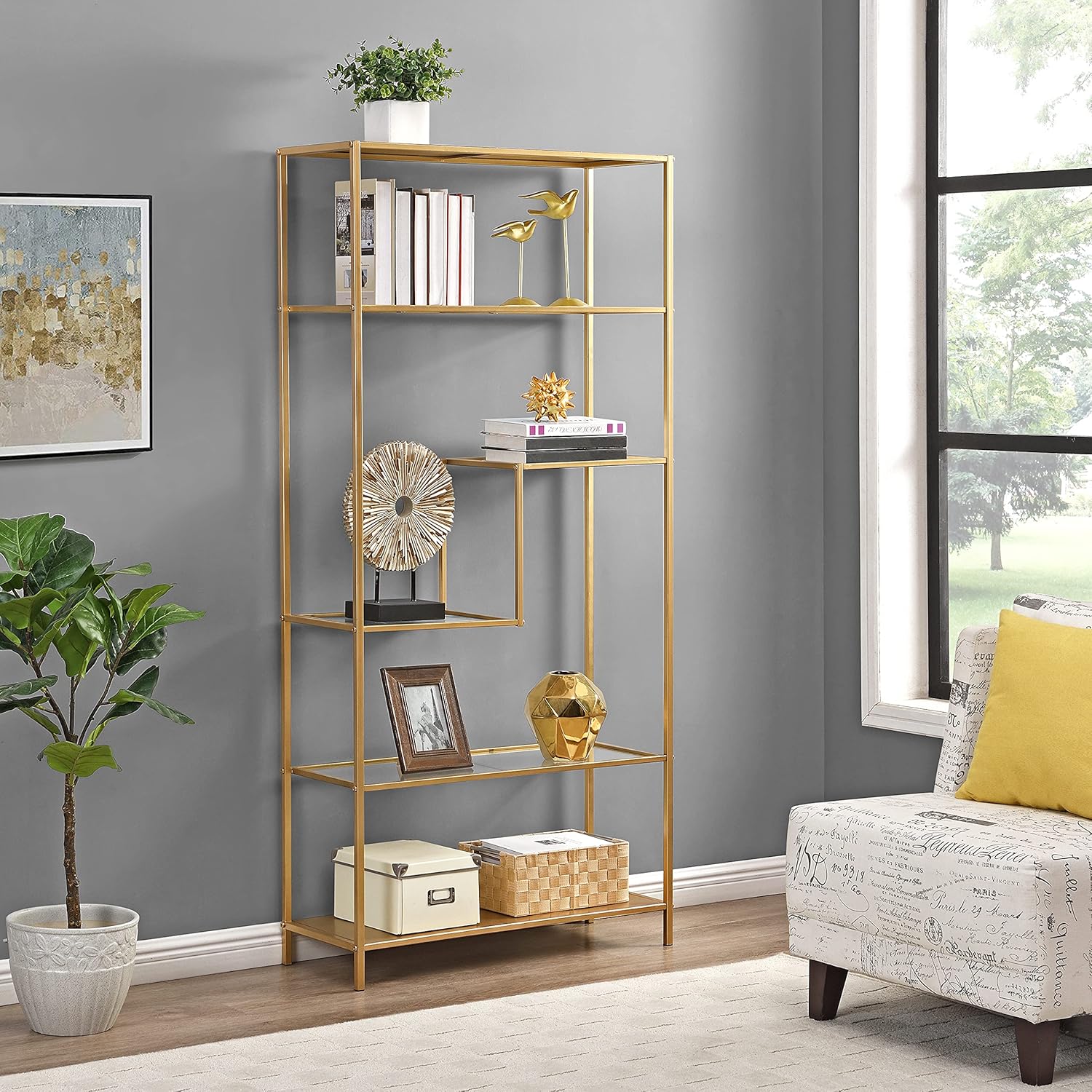 FirsTime & Co. Gold Elliot 4-Tier Etagere Bookcase, Metal, 32.25 x 12 x 68 inches : Everything Else
