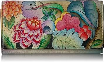Anna by Anuschka Womens Hand-Painted Genuine Leather Three Fold Organizer Wallet - Whimsical Garden