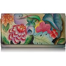 Anna by Anuschka Womens Hand-Painted Genuine Leather Three Fold Organizer Wallet - Whimsical Garden