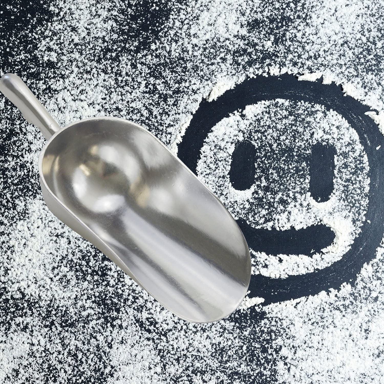Kerafactum Poręczna łopatka do mąki | Szufla do worka | Szufla do pokarmu - pojemnik z metalu i aluminium | odlew aluminiowy, nierdzewny, 350 ml
