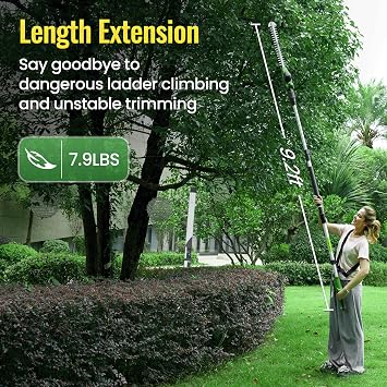 19 Pole Hedge Trimmer Cordless, Compatible with CURECURE 20V Battery, Hedge Trimmer with Extension Pole, 9.2-Feet Reach, 3/5'' Cutting Thickness, 135 Adjustable, Safety Lock, 7.9LBS Lightweight