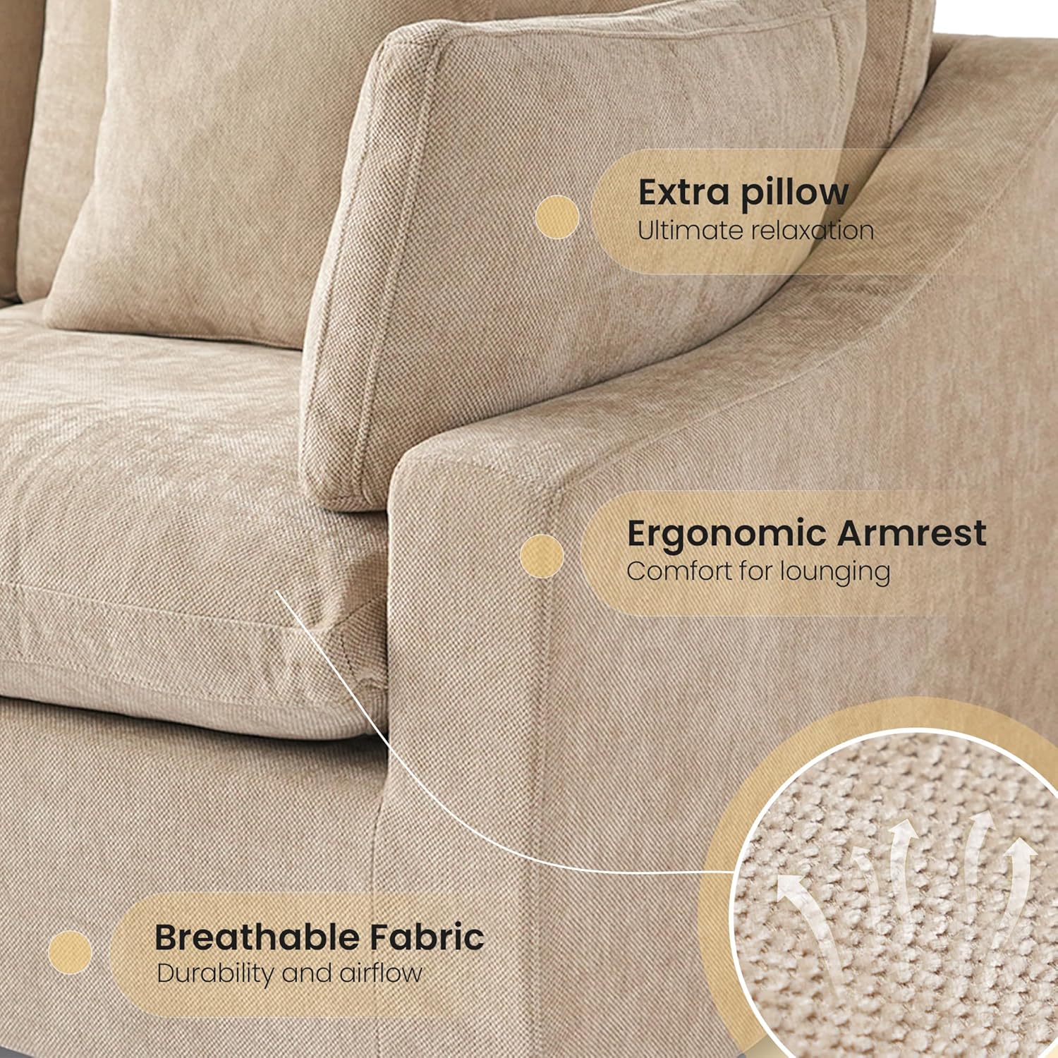 Cloud Modular Sectional Sofa with Ottoman,154" Sectional Sofa Bed Sleeper Couch for Living Room,Convertible Couch Deep Seat for Office Apartment,Covers Washable&Replaceable,Khaki