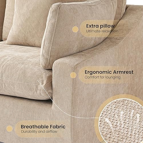 Miniatura 5 de WJShome - Sofá seccional modular en forma de nube para sala de estar, sofá de 160" con relleno de plumón en forma de U con otomano, sofás