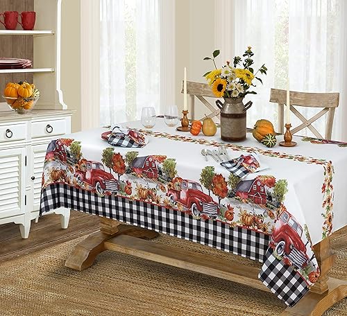 Miniatura 6 de Newbridge Mantel de tela de Acción de Gracias con borde de camión de granja otoñal, fácil cuidado, 60 x 84 pulgadas, ovalado