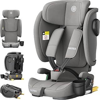 Daliya® JOYMAX i-Size Kindersitz, ISOFIX, Top Tether mit Warnmelder, für Kinder 76-150 cm, ab 15 Monaten, 9-36 kg, Autokindersitz (Grau)
