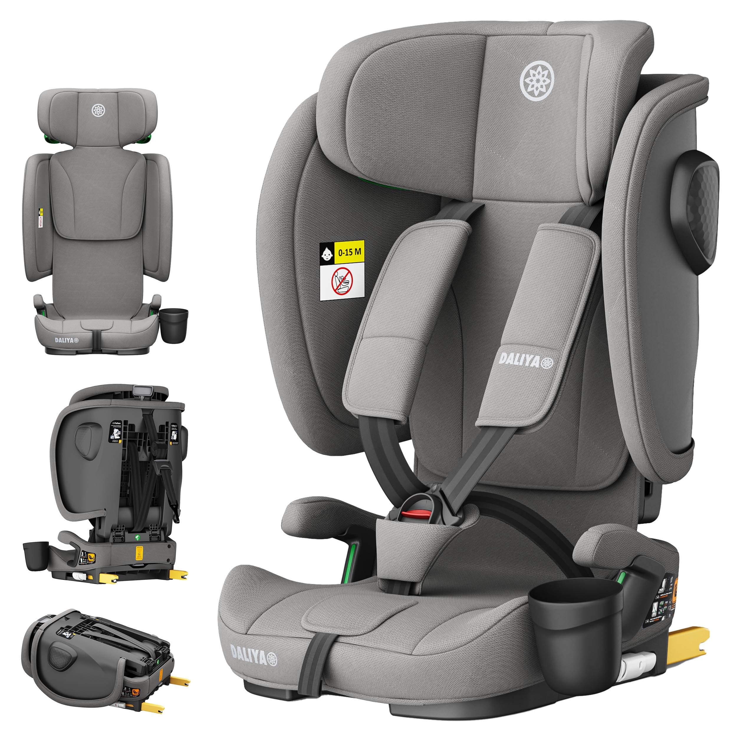 Daliya® JOYMAX i-Size Kindersitz, ISOFIX, Top Tether mit Warnmelder, für Kinder 76-150 cm, ab 15 Monaten, 9-36 kg, Autokindersitz (Grau)