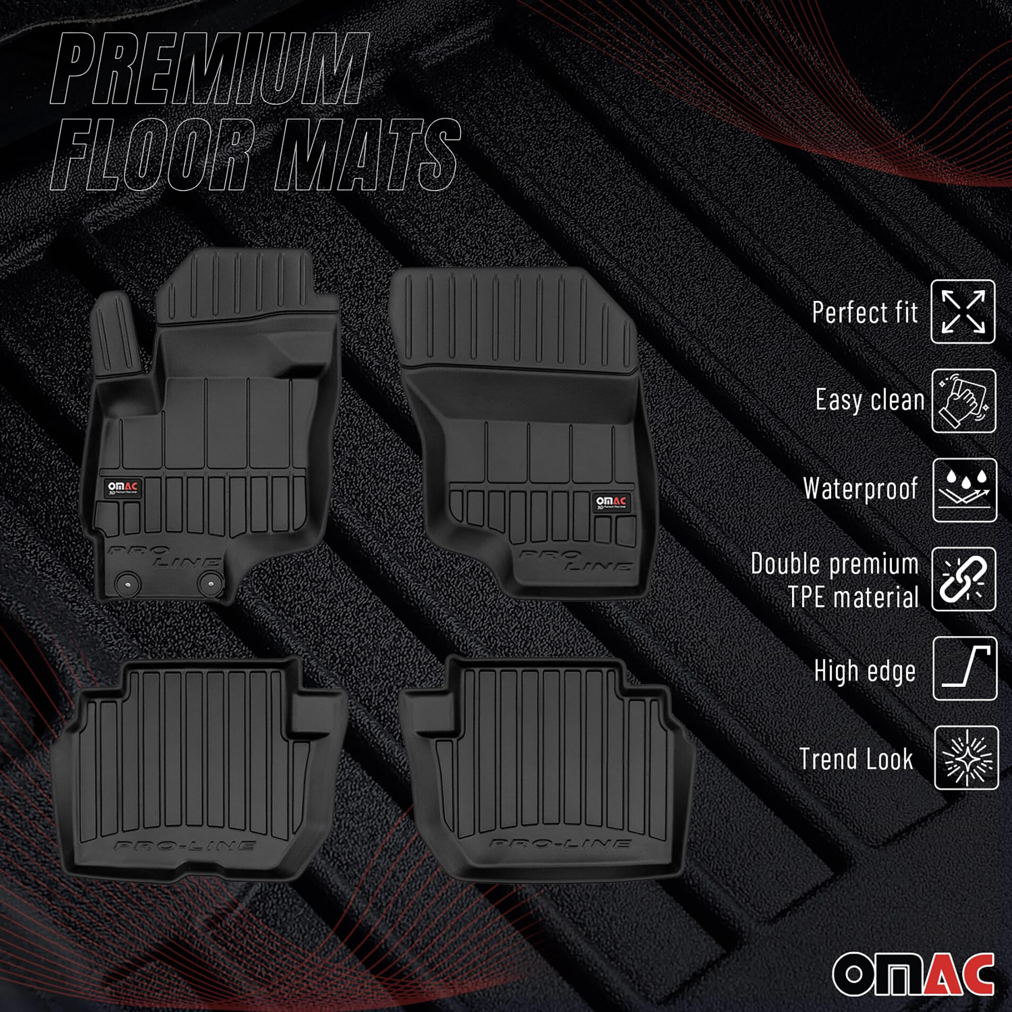 Tapis de Sol 3D TPE Premium Compatible avec Mitsubishi Outlander III PHEV 2014-2022 | Revêtement de Sol pour Voiture - Intérieur antidérapant - Bords Hauts - Noir