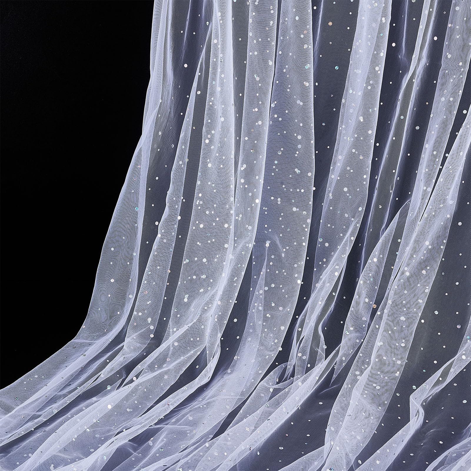 letsinstyle 5 Yards Glitter Tulle Fabric Rolls, Light White Sequin Fabric Roll