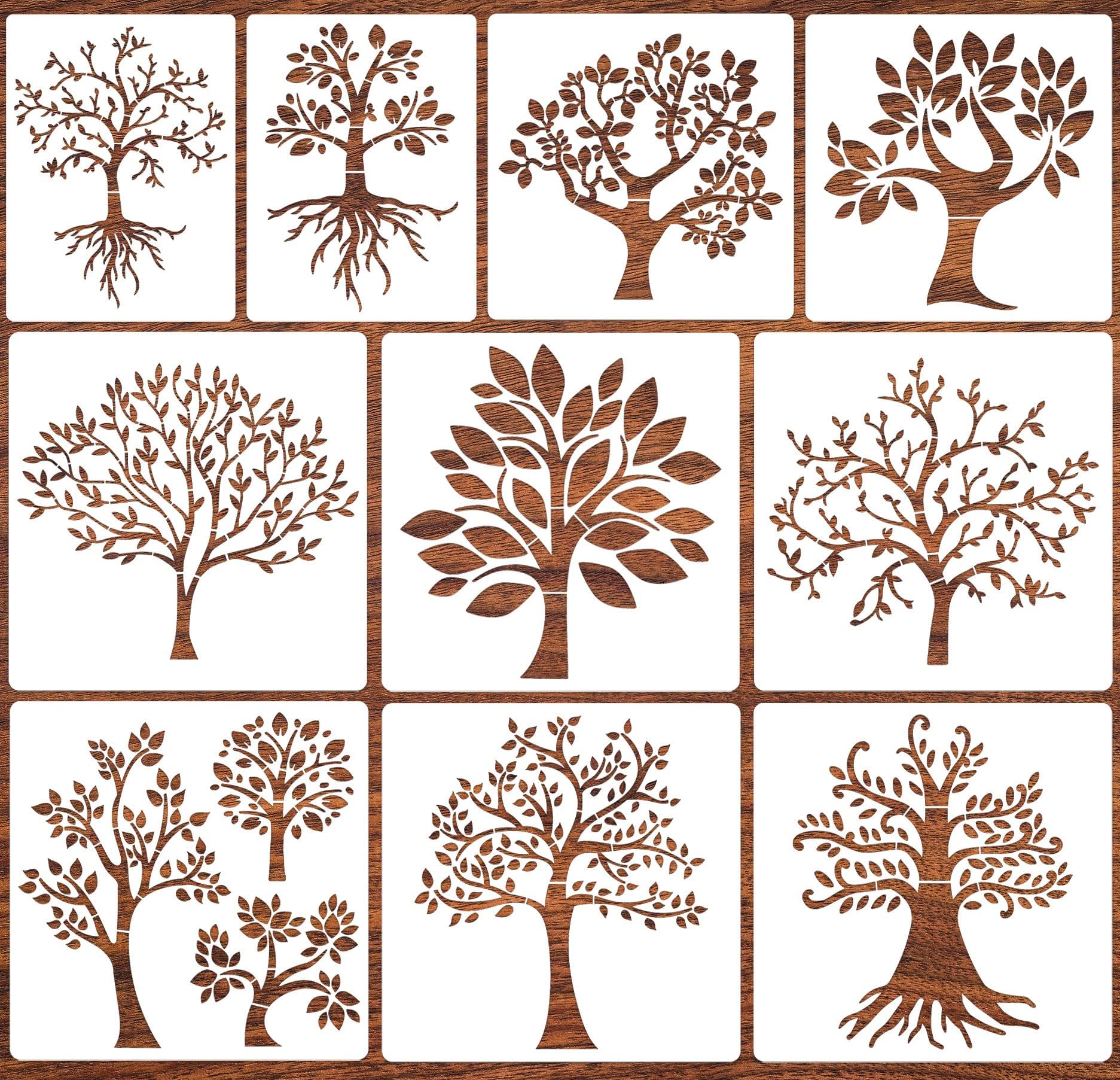 Tree Stencils Small Painting Stencil 6inch Natural Plants Stencils Plastic Drawing Stencils for Canvas Board Sign