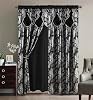 GLORY RUGS Jacquard Luxury Window 2 Panel Set Black Curtain with Attached Valance and Backing Bedroom Living Room Dining 2 Curtains 55x84 inches Each Jana