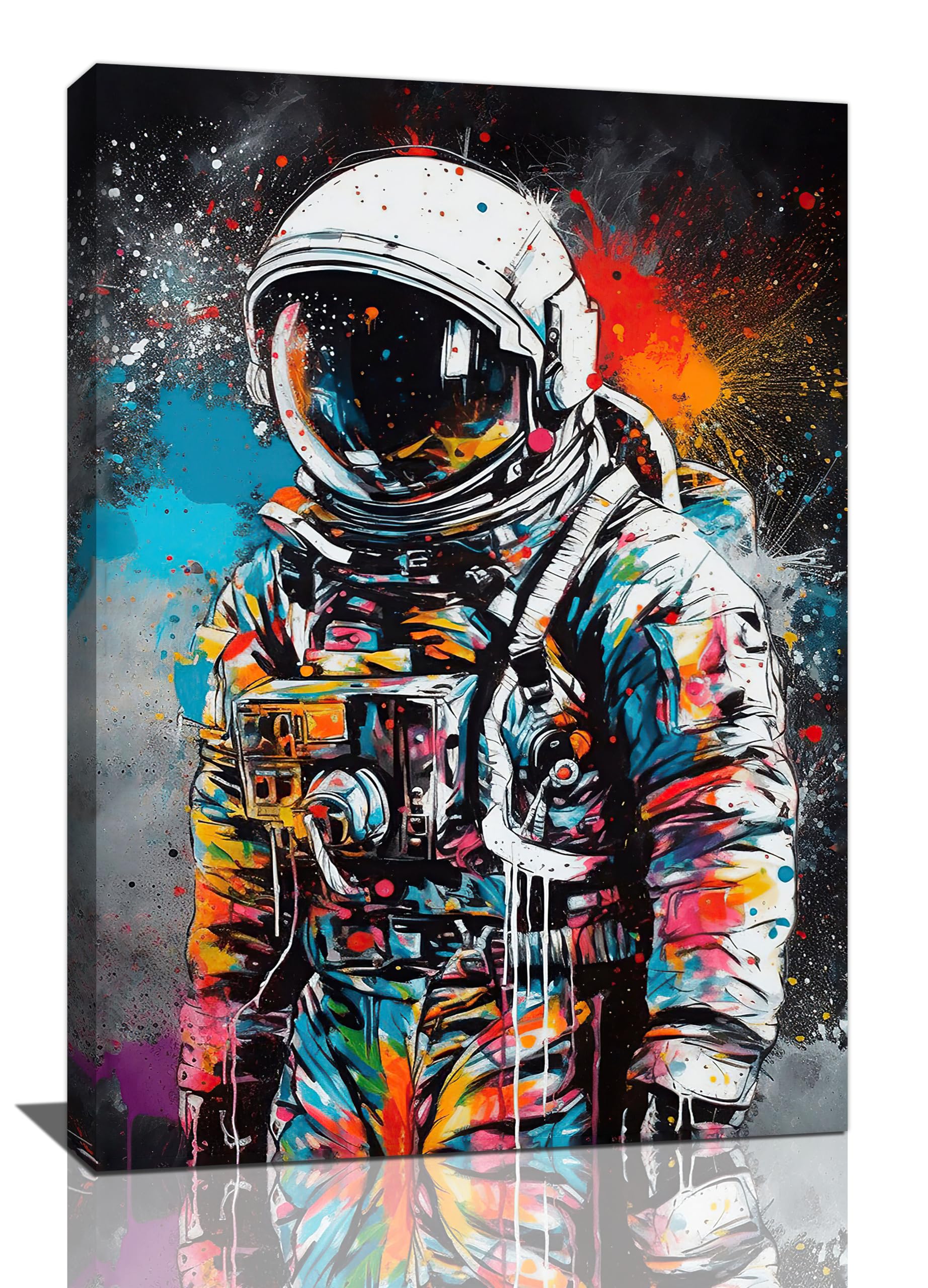 LMYSXAOZ Banksy Wall Art Graffiti Astronaut Pictures Decor Space Canvas Prints Framed Artwork Paintings Poster for Home Kitchen Bedroom Living Room Bathroom Kids Office Dinning 16"x24"