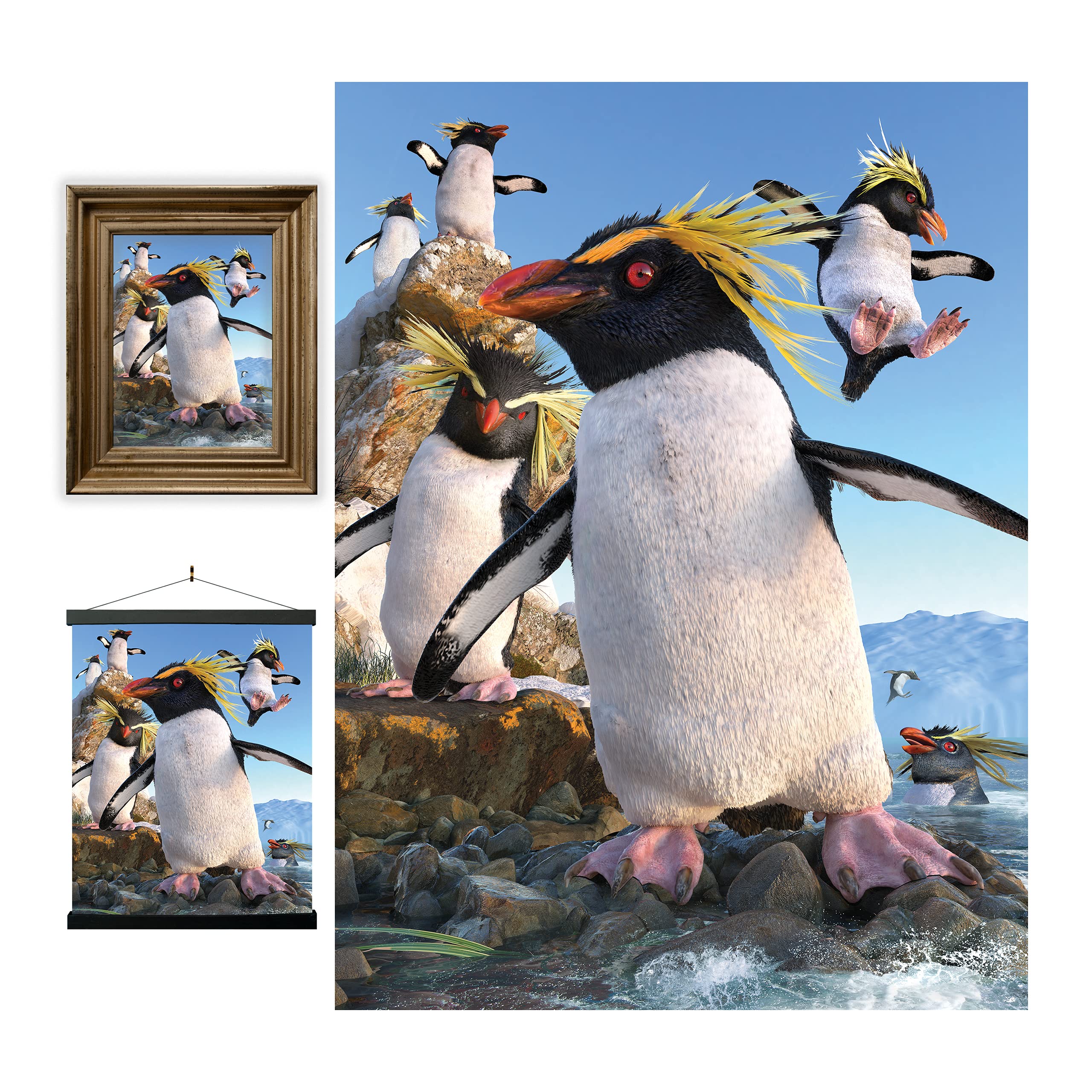3D LiveLife Lenticular Wall Art Prints - Rockhoppers from Deluxebase. Unframed 3D Penguin Poster. Perfect wall decor. Original artwork licensed from renowned artist, David Penfound