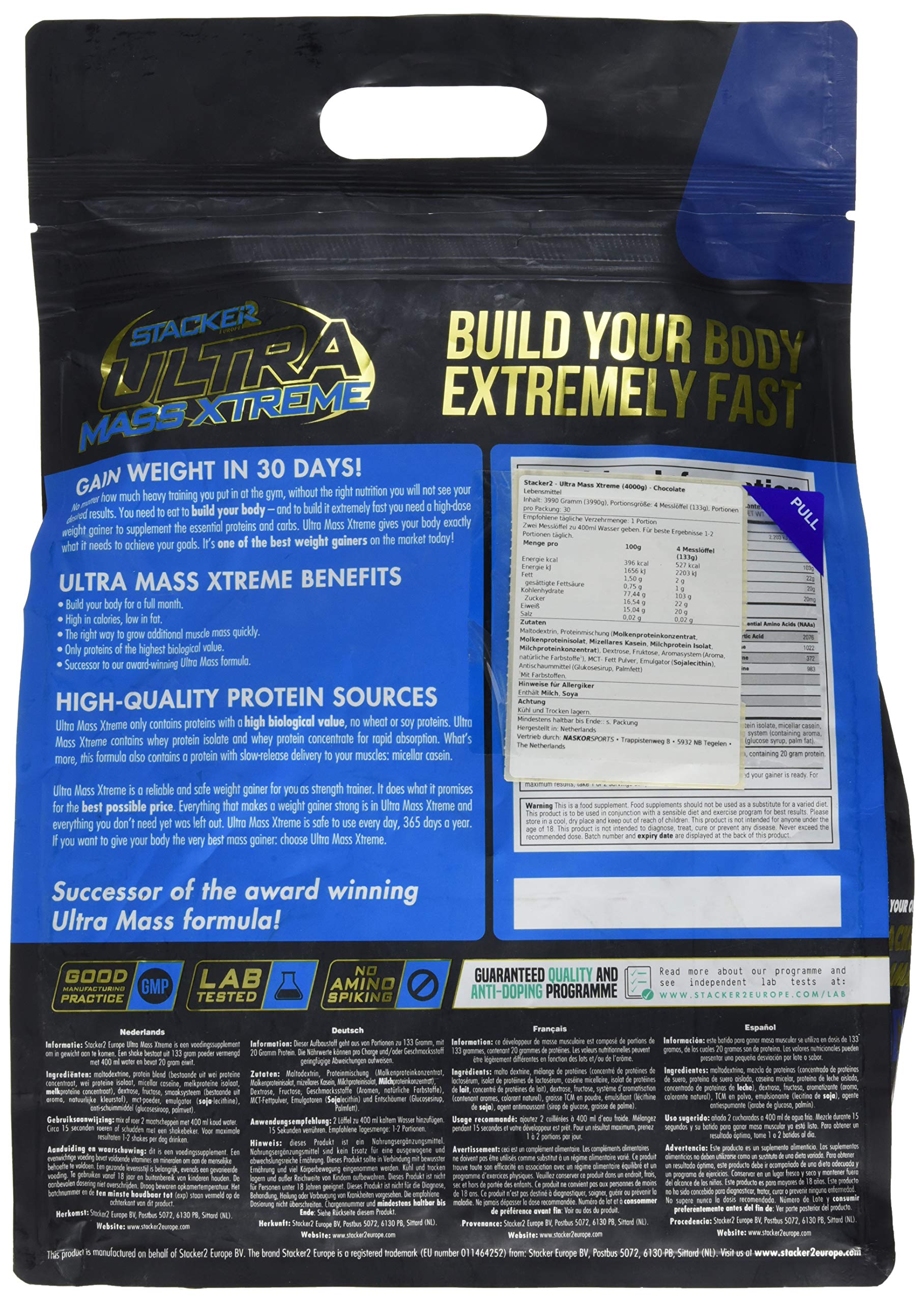 Stacker2 Ultra Mass Xtreme Gainer Muskelmasse Bodybuilding (Chocolate 3990g)