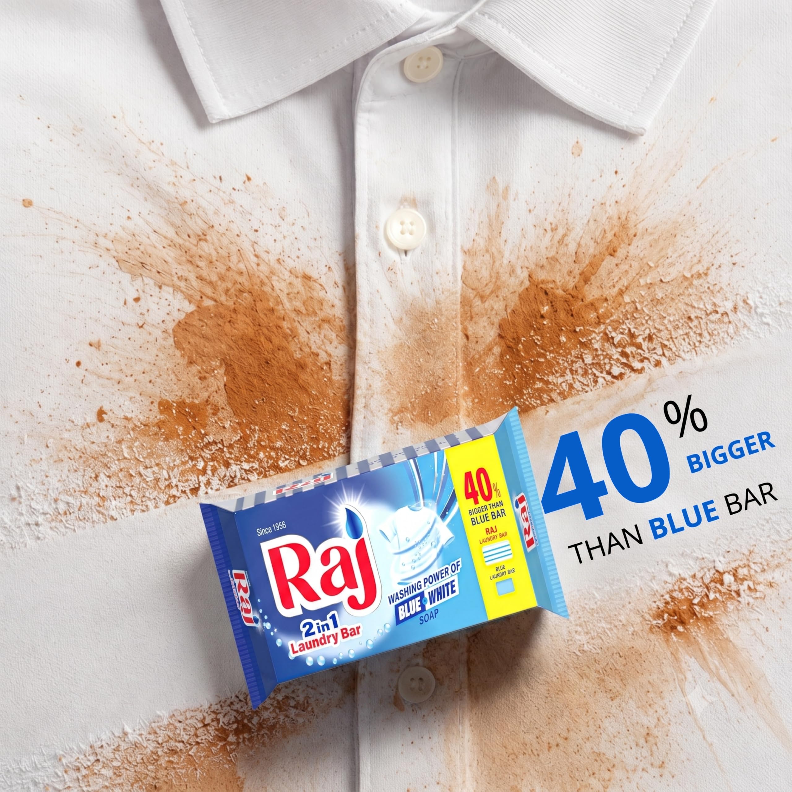 Raj 2-in-1 Laundry Soap Bar for Clothes 1Kg(200g x5 Bars) | Tough Stain Removal & Built-in Optical Brighteners | Vegetable Oil Detergent Bar for Indian Households 3