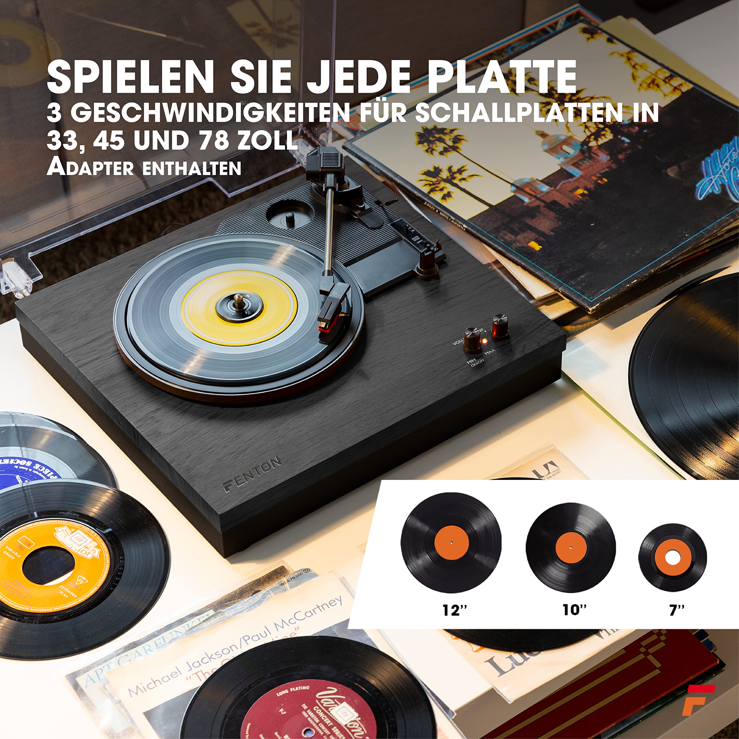 Fenton RP165B Retro Plattenspieler mit Lautsprecher & Bluetooth – Schallplattenspieler mit Boxen 100 Watt Anlage – Vinyl Player 33/45/78 RPM – Record Player 33,45,78 U/min, Auto-Stop - Holz Schwarz