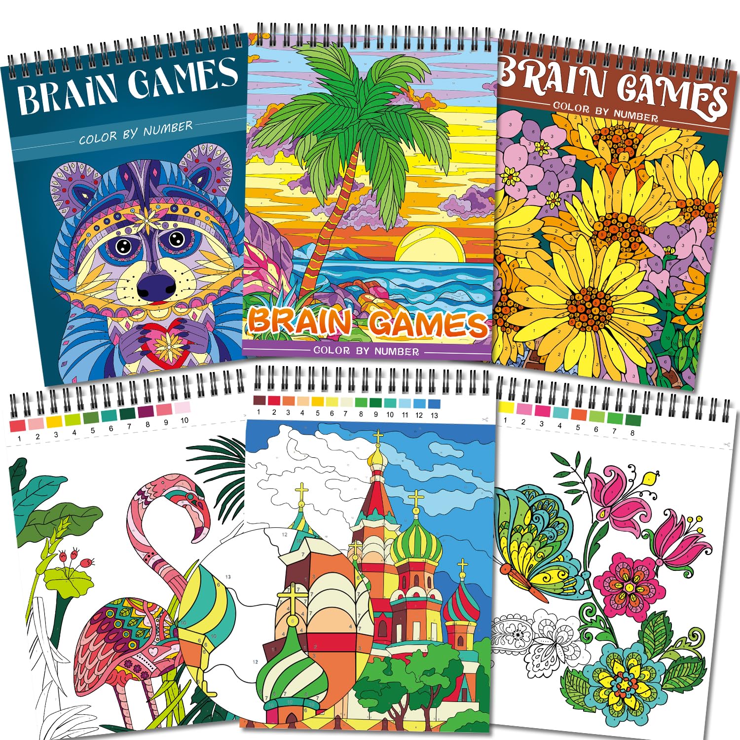 Kalysky 3 Pack Adult Colour by Numbers Colouring Book, 60 Different Designs Colouring Books for Adults Include Themes of Landsapce Flowers Animals, A4 Perforted Paper