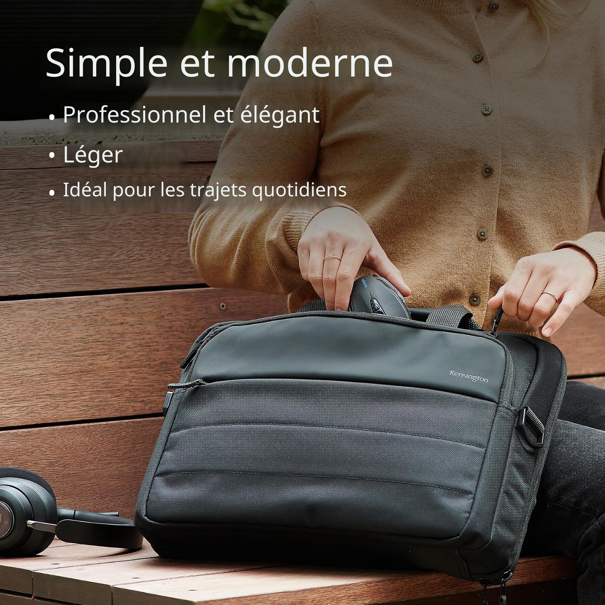 KENSINGTON EQ - Sacoche pour Ordinateur Portable 16", Sac pour PC Compartimenté avec Bandoulières Matelassées, Design à Clapet, Fabriqué à partir de Bouteilles en Plastique Recyclées (K60390WW)
