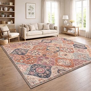 Paco Home Vintage Wohnzimmerteppich Kurzflor Boho Stil Waschbar & rutschfest pflegeleicht modernes Retro Design, Farbe:Mehrfarbig, Größe:160x220 cm