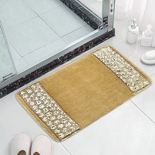 Miniatura 3 de Zahari Home Sinatra Alfombra Moderna de Baño Alfombra Clásica de Lujo para Baño Decoración Contemporánea Alfombrilla de Baño Oro Champán para Ducha