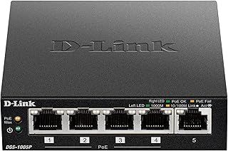D-Link 5-Port Gigabit Unmanaged Desktop PoE Switch, 1 PoE Port, Metal Housing, Plug and play, Fanless design, Energy saving features, 802.3af, 15.4W PoE Budget, Ltd Lifetime Warranty (DGS-1005P)