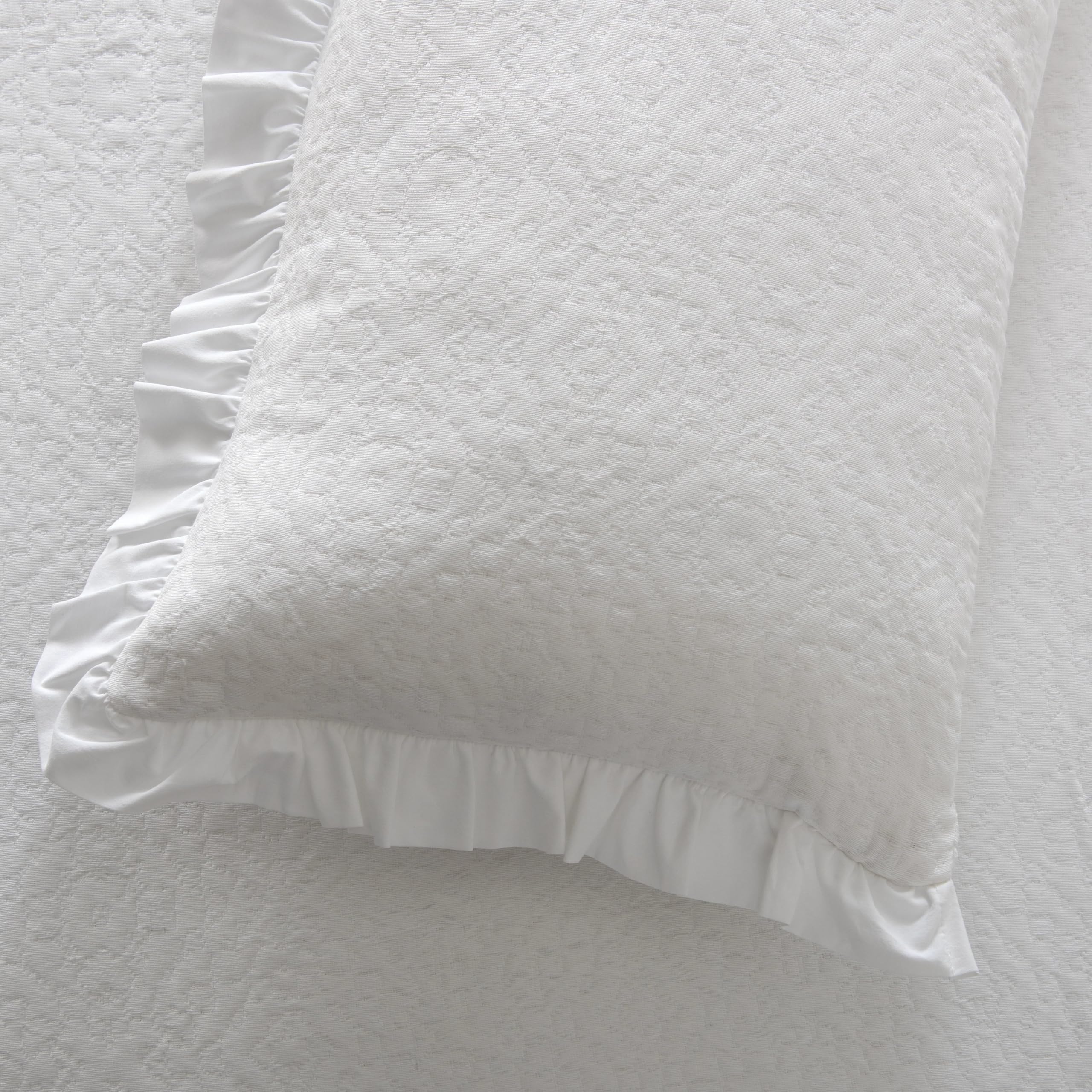 Colcha Marina con Volante Blanco - 50% Algodón, 50% Poliéster - Cama 150 cm (Colcha 240 x 260 cm) - Geométrico- Fabricado Portugal