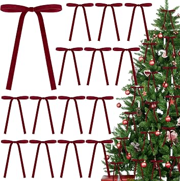 Fayoo 30 Pcs Velvet Christmas Wreath Bow, Satin Bows with Twist Tie, 5 x 7 Inch Rustic Crafts Gift Bows Vintage Velvet Ribbon Bows for Tree Wreath Garland Home Indoor Outdoor Decor Burgundy