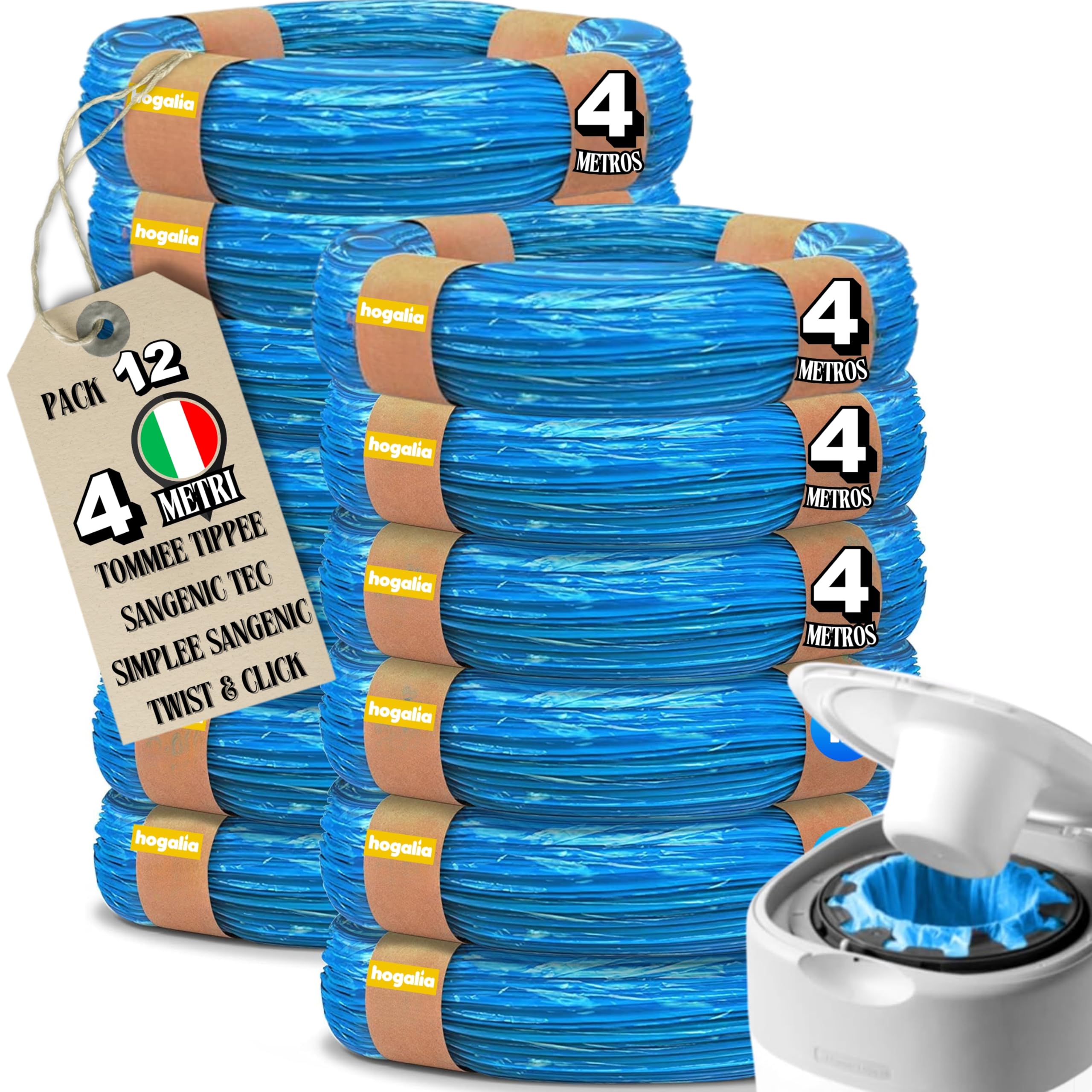 Ricarica compatibile con mangiapannolini Tommee Tippee Twist & Click, Sangenic Tec e Simplee – Confezione da 12 ricariche