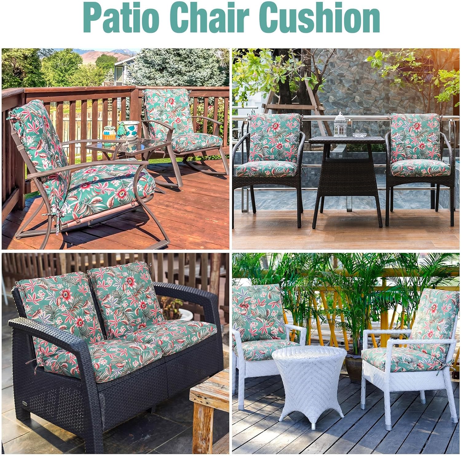 Barydat 4 Pack Outdoor Dining Chair Cushion 20 x 20 Inch Waterproof Fade Resistant High Back Tropical Plants Floral Outdoor Seat Cushion for Summer