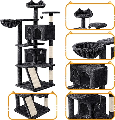 Miniatura 5 de Yaheetech Árbol para gatos, torre para gatos de 57 pulgadas con condominio doble, tabla de rascar y canasta, muebles para gatos de interior, gatito,