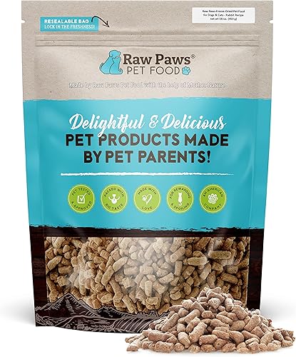 Raw Paws Alimento liofilizado para perros y gatos, 16 onzas, fabricado en Estados Unidos, alimento liofilizado para perros, carne sin granos,