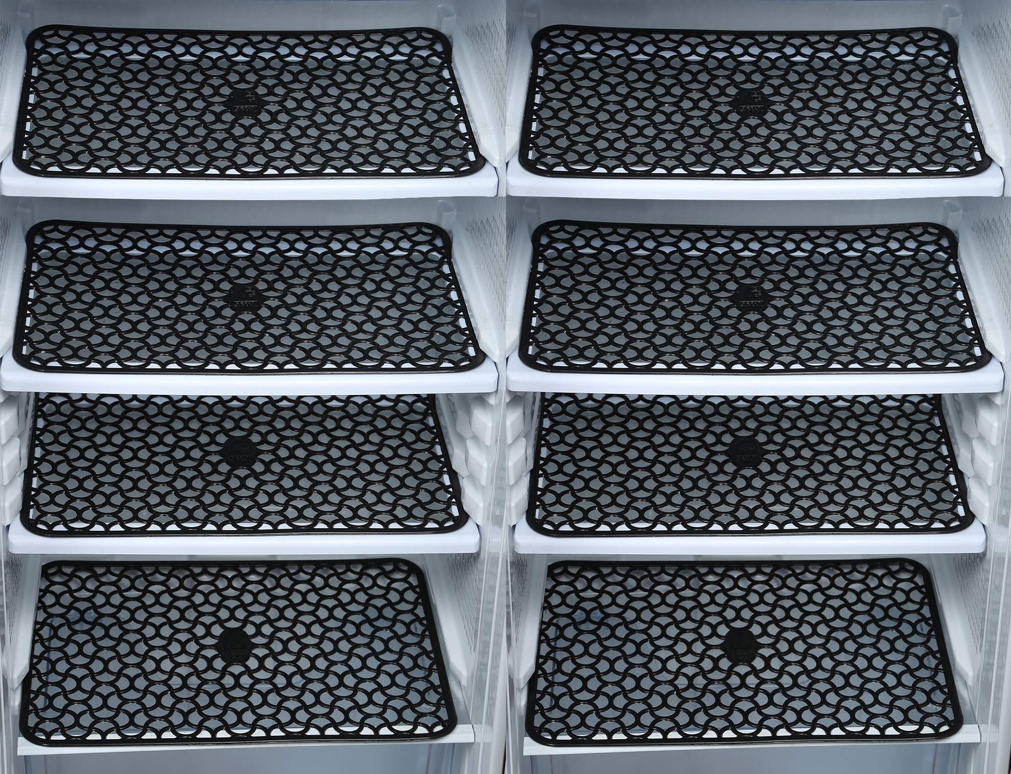 E-Retailer® Waterproof PVC Refrigerator Drawer Mats/Multipurpose Mats/Fridge Mats Set of 8 Pcs (Color-Plain Black, Size-17.5x12 Inches)