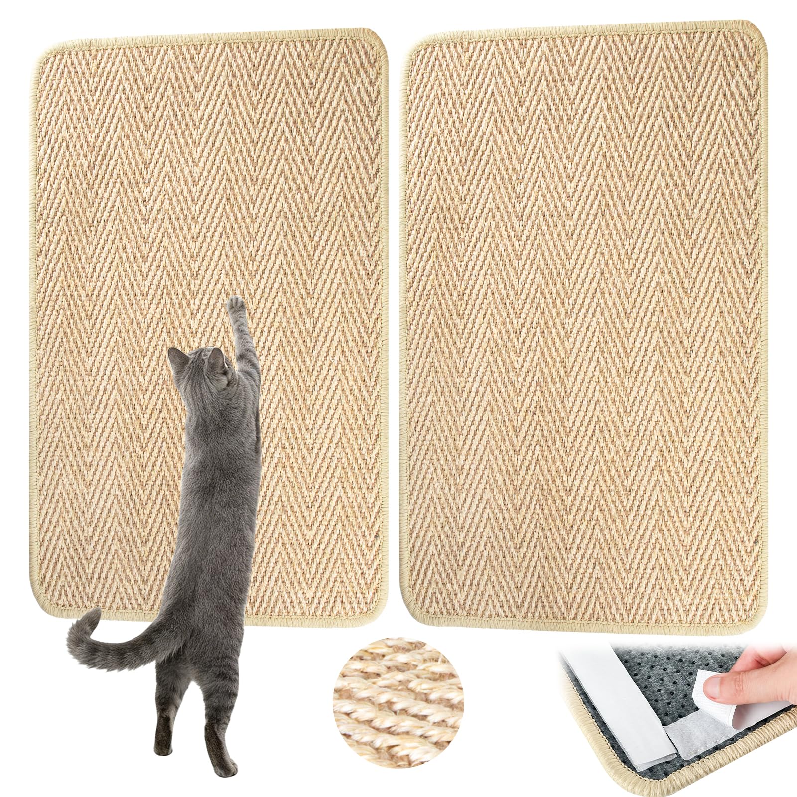 Graciadeco Cat Scratcher Mat 23.6" x 15.7" Sisal Rope 2 Packs Cat Scratch Furniture Protector with Velcro & Catnip