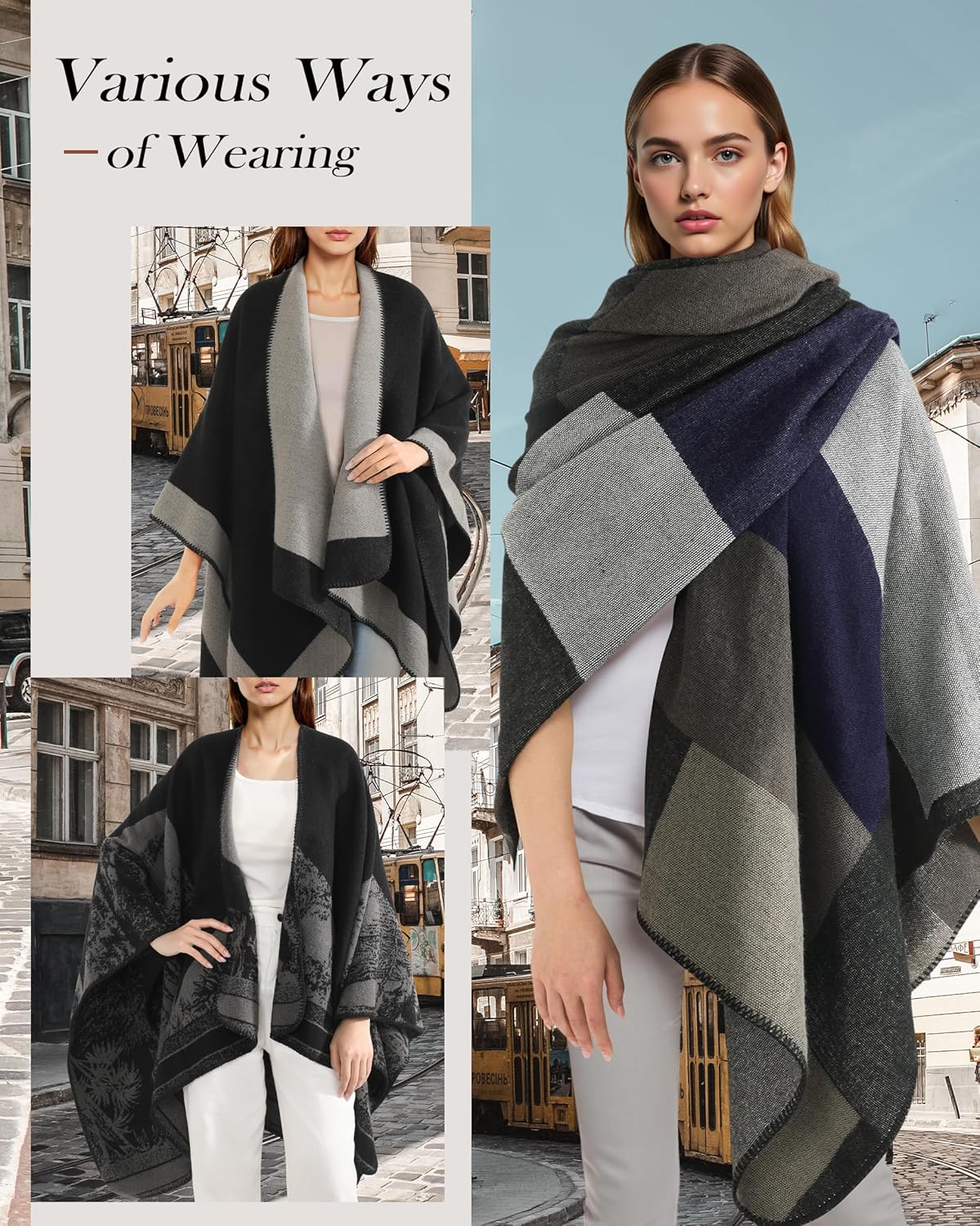 Shawl Wraps for Women - Open Front Ponchos for Women Oversized Pashmina Fashionable Versatile Shawl for Fall Winter - Image 7