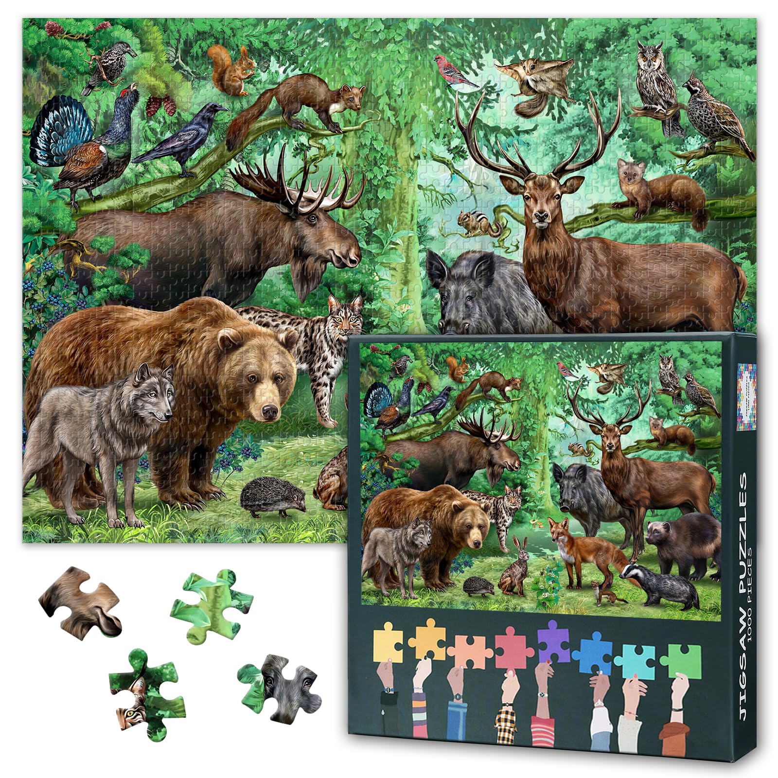 Animals Jigsaw Puzzles 1000 Pieces, Flora and Fauna of Coniferous Forests Puzzles for Adults 1000 Pieces, Impossible Jigsaw Puzzle for Adults, 19.5 x 27.5 Inch — image 1