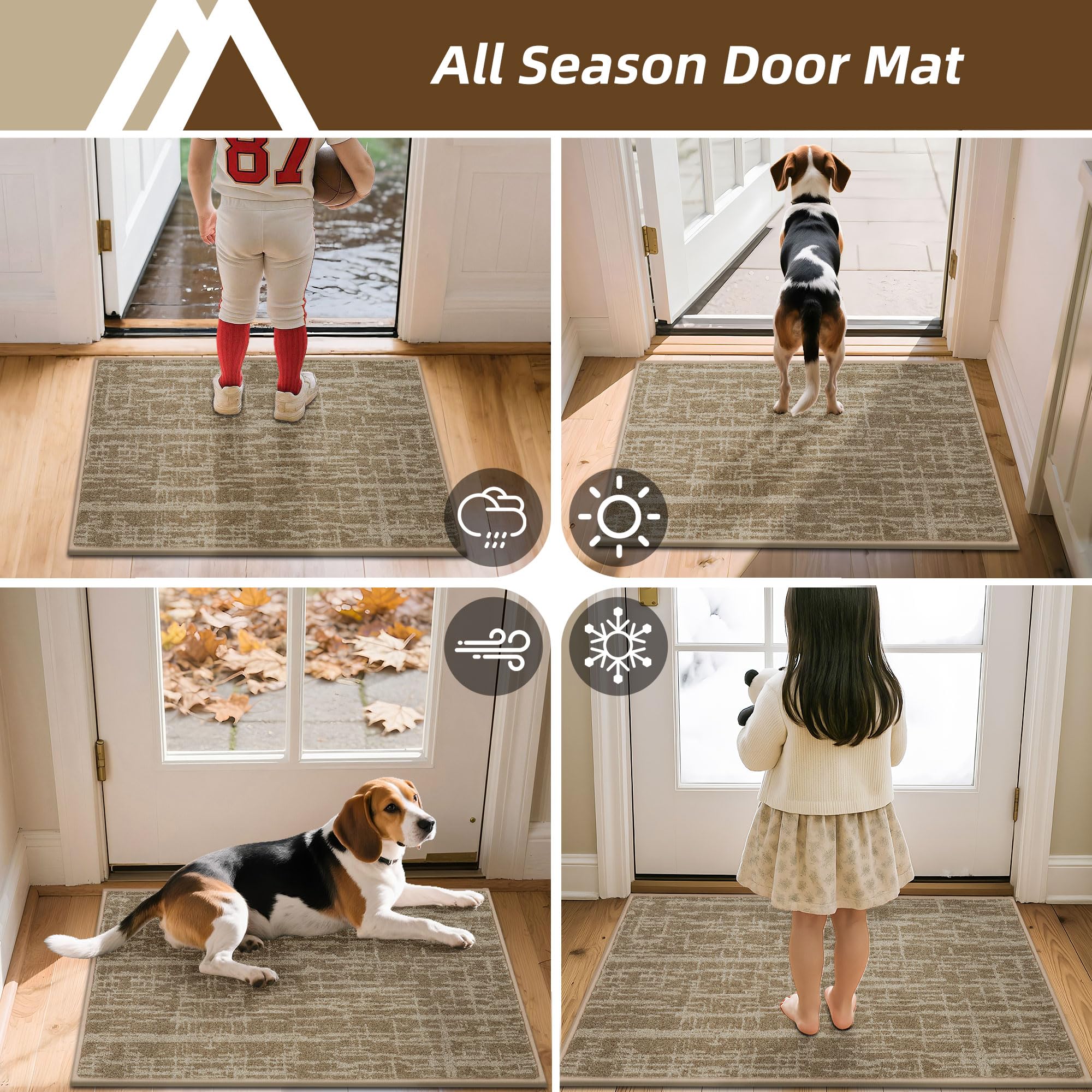 COSY HOMEER Paillasson antidérapant et lavable, absorbant la saleté, pour porte avant et arrière, tapis d'entrée et chaussures humides, taupe, 50,8 x 81,3 cm