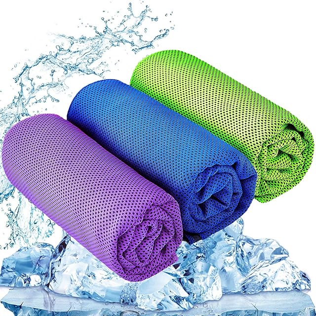 YQXCC 3 Pcs Cooling Towel (120x30 cm) Cool Cold Towel for Neck, Microfibre Ice Towel, Soft Breathable Chilly Towel for Yoga, Golf, Gym, Camping, Running, Workout & More Activities