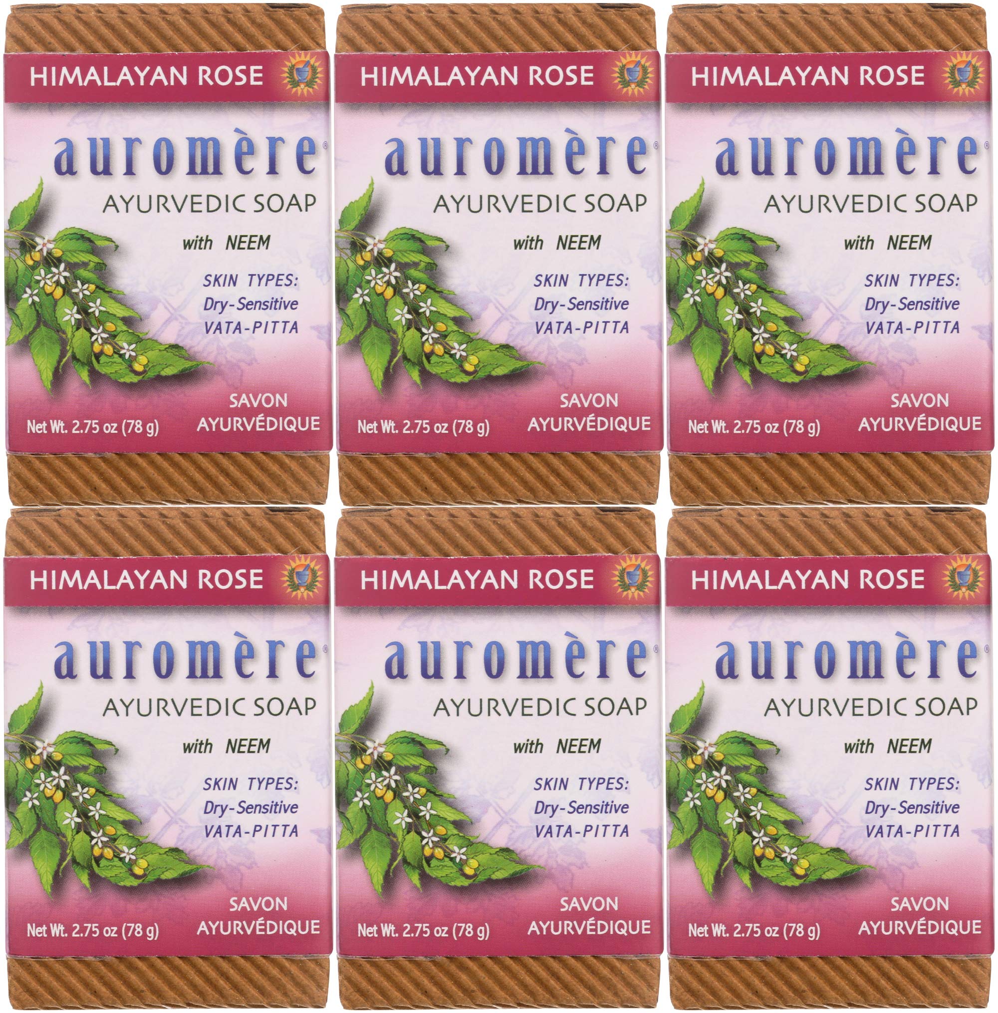 Auromere Bar Soap, Himalayan Rose 2.75 oz, 6 Pack