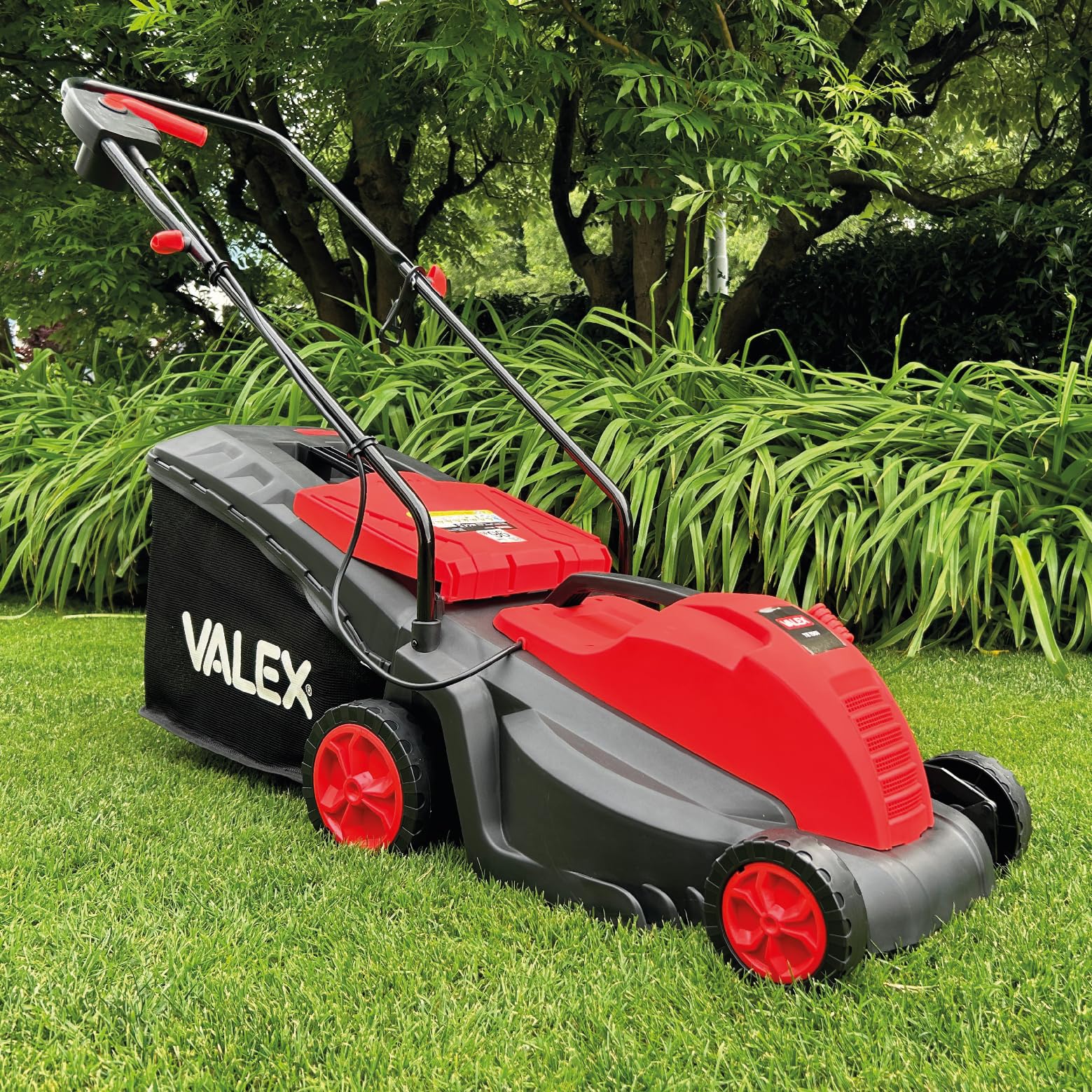 Valex TE1501 Tagliaerba Elettrico 1500W, Taglio Ø35/36 cm, 5 Altezze Centralizzate (20-70 mm), Cesto Raccolta 50L, Lama in Acciaio