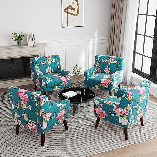 Miniatura 86 de UIXE Silla de Acento Floral, Sillón Moderno Tapizado en Tela para Sala de Estar, Cómodas Sillas de Club con Brazos Sofá Individual con Botones