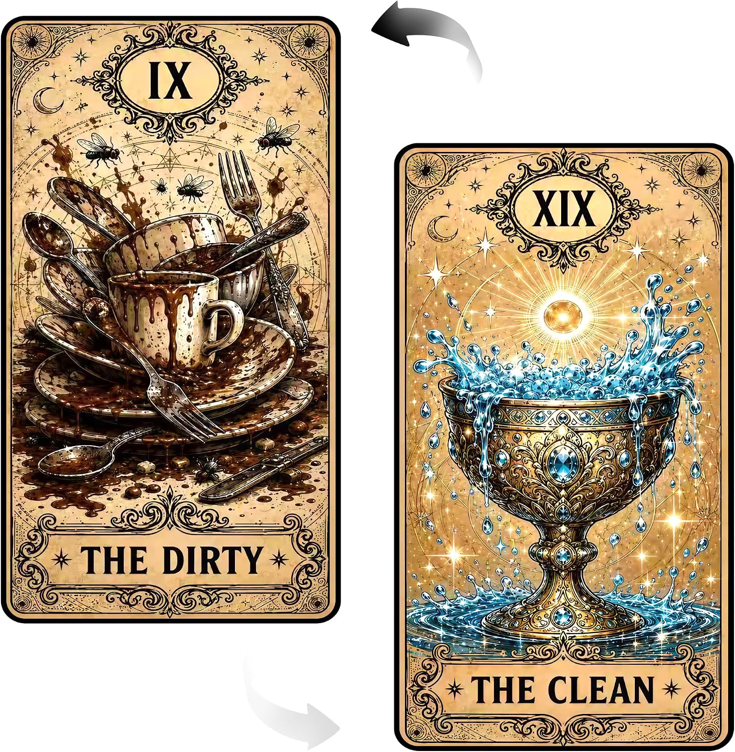 Dishwasher Clean Dirty Sign Magnet - Tarot Style Reversible Dirty/Clean Indicator, 10x5.6cm Strong Magnetic Sign